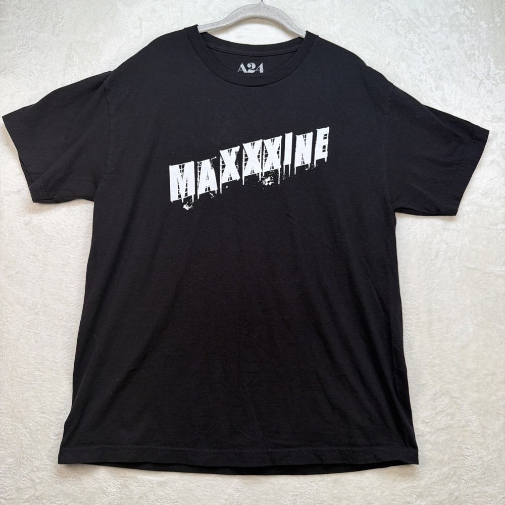 A24 Maxxxine Movie T Shirt Horror Graphic Tee Goth Streetwear Black Mens Large